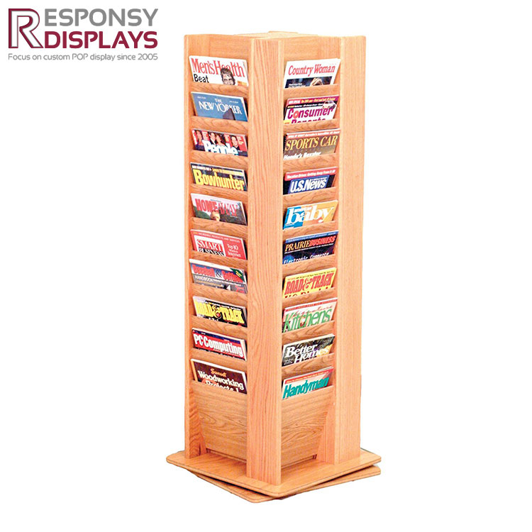 High Quality Floor Wooden Book Magazine POP Display Stand