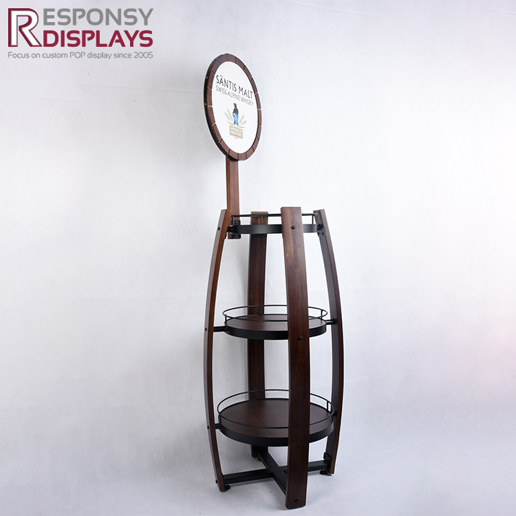 Wooden Floor Whiskey Display Stand For Shops