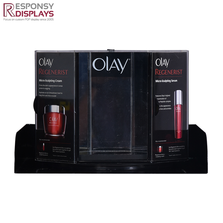 Rotating Countertop Acrylic Olay Skincare Products Display Stand For Shopping Mall